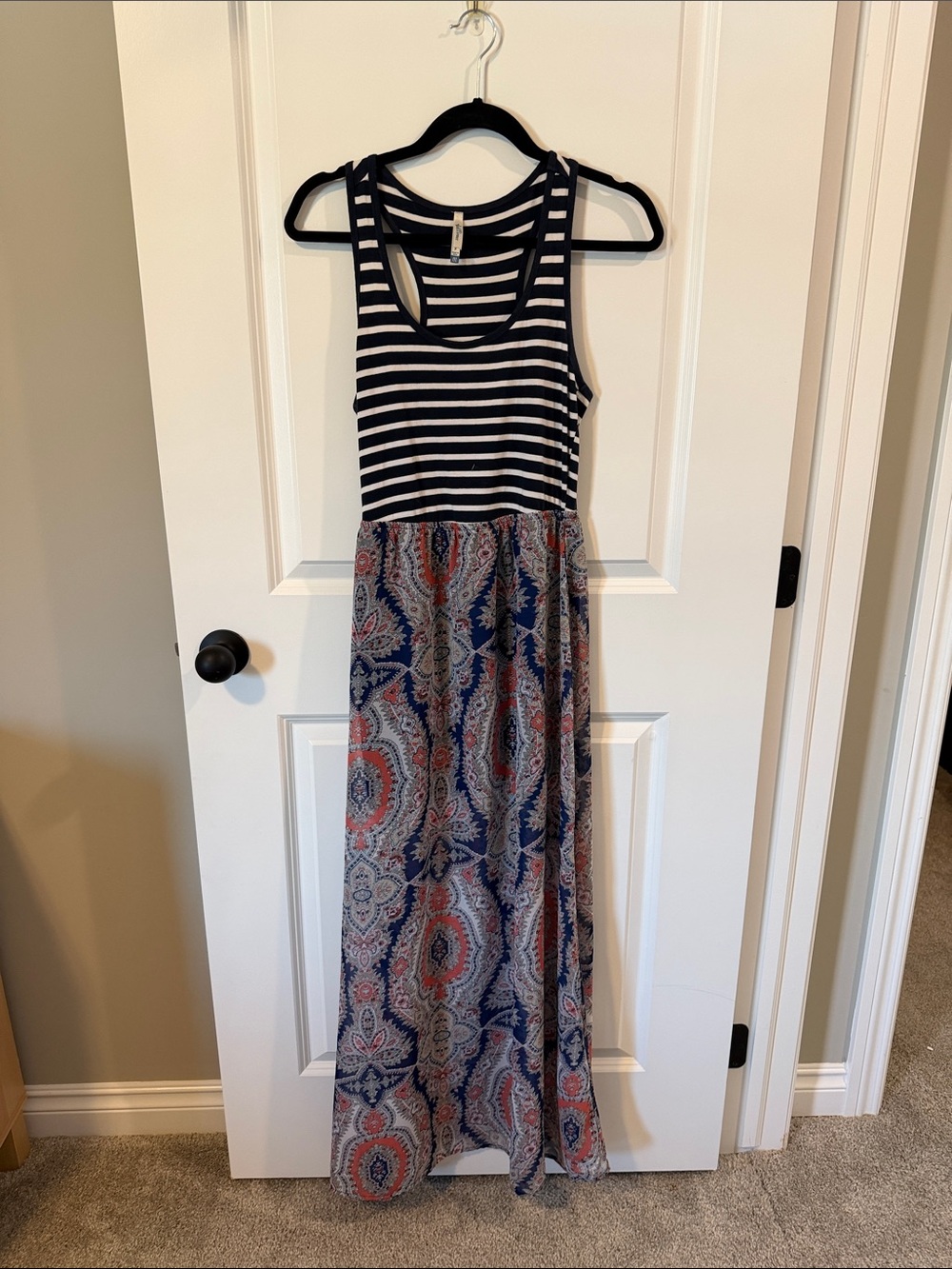 Wallflower Navy & Coral Striped Racerback Maxi Dress
